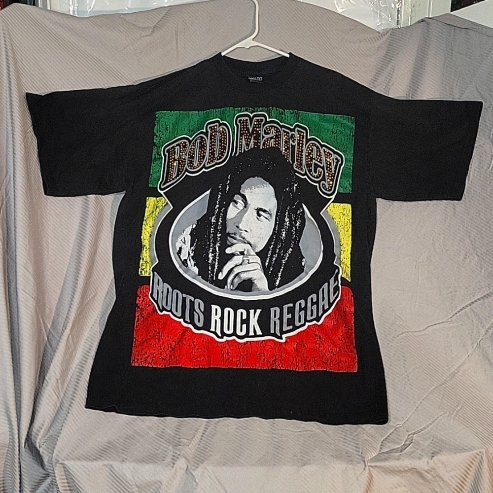 BOB MARLEY Men's ROOTS ROCK REGGAE Plus Size T-Shirt Music Rhasta Black Studded
